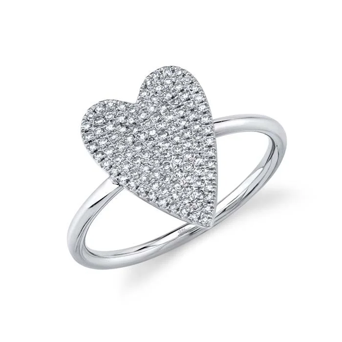 Open - Band Fashion Rings in Sterling Silver with Gemstone InlaysShy Creation Small Diamond Pavé Heart Ring in 14K White Gold