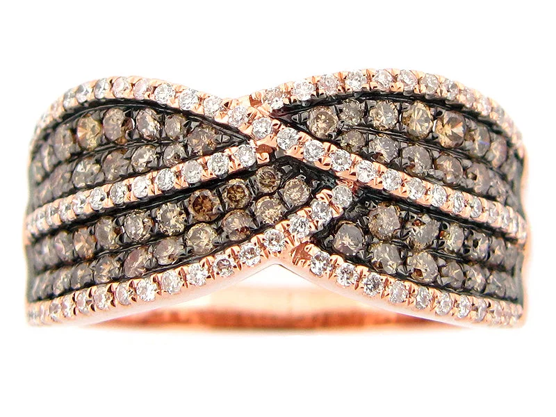 Women's Diamond Rings with Side - Stone Pave Setting for a Sparkling and Continuous Shine14KRG 0.94CTW BR AND BRWN DIA TWISTED FASHION RING