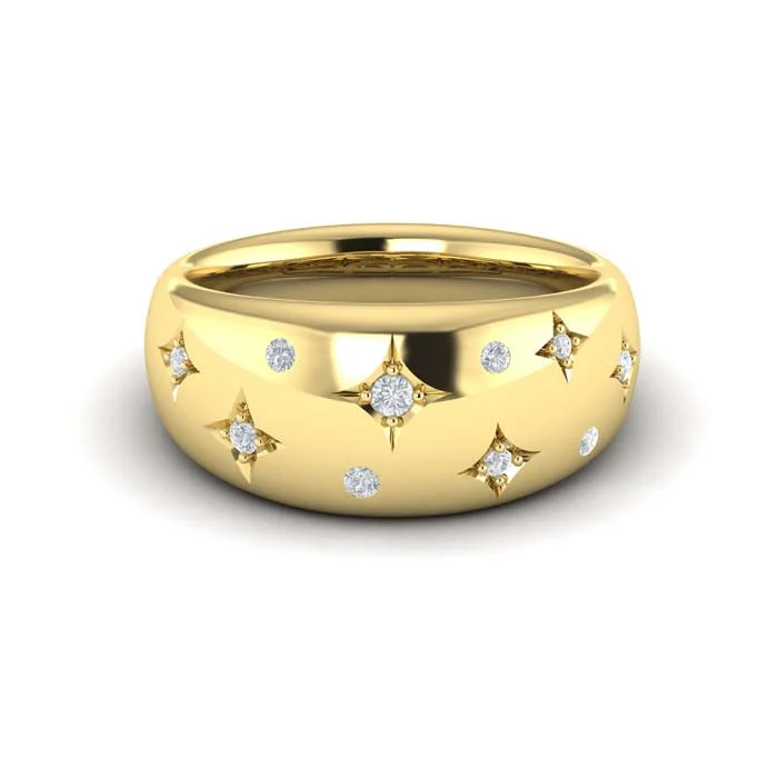 Enamel - Coated Fashion Rings in Bright Colors with Animal - Print PatternsVlora Wide Diamond Star "Estrella Collection" Ring in 14K Yellow Gold