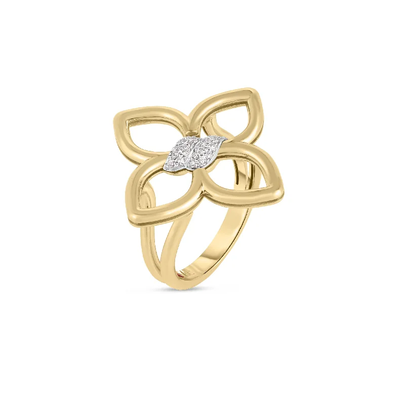 Chunky Fashion Rings in Copper with Geometric Patterns for a Bold AccessoryRoberto Coin Cialoma Small Diamond Flower Ring in 18K Yellow and White Gold