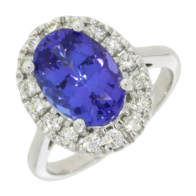 Adjustable Women's Diamond Rings with a Flexible Band for a Comfortable and Custom Fit14ct White Gold 3.98cts Tanzanite and Diamond Cluster Ring