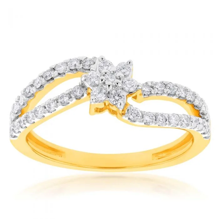 Cathedral - Style Women's Diamond Rings with a Raised Center Setting and Elaborate MetalworkLuminesce Lab Grown 9ct Yellow Gold 0.40 Carat Diamond Ring with 41 Diamonds