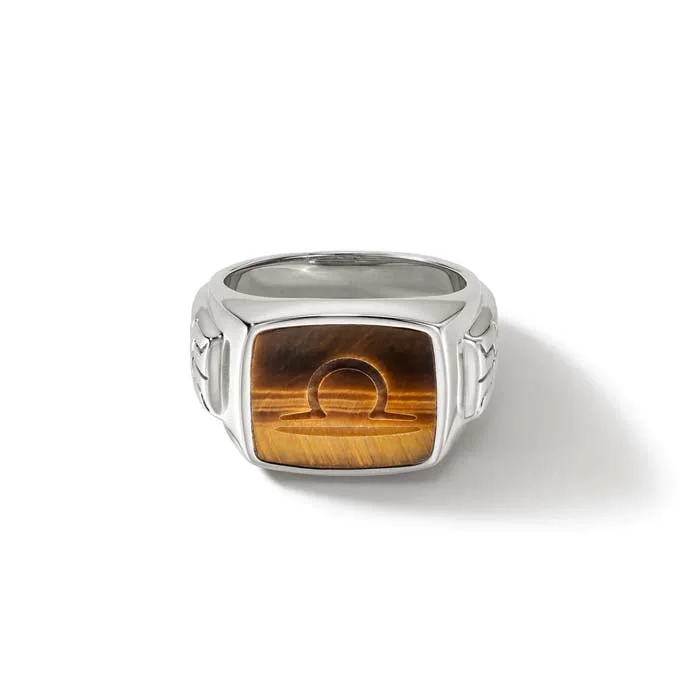 Adjustable Fashion Rings in Leather and Brass with a Tribal - Inspired DesignJohn Hardy Tiger Eye Carved Signet Ring in Sterling Silver