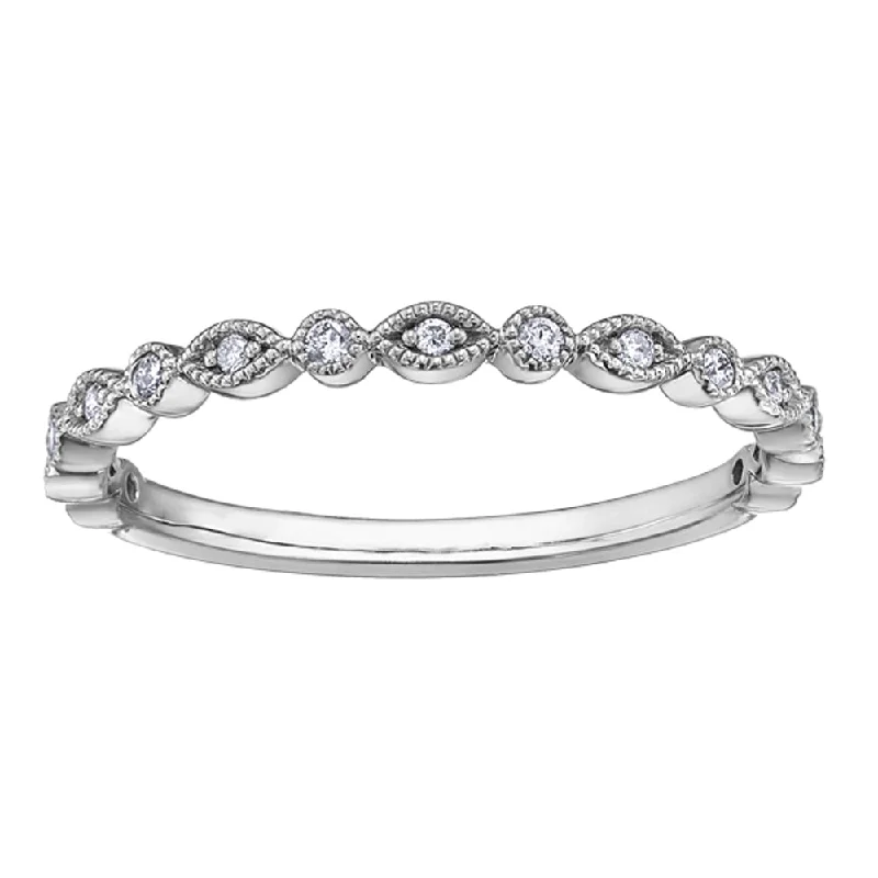 Vintage - Style Women's Diamond Rings with Floral - Engraved Bands and Multiple Diamond AccentsHalf Eternity Alternating Diamond Band