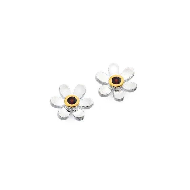 Adjustable - Back Crystal Stud Earrings in Clear for a Sparkling and Versatile PieceSea Gems Garnet Daisy Studs Earrings