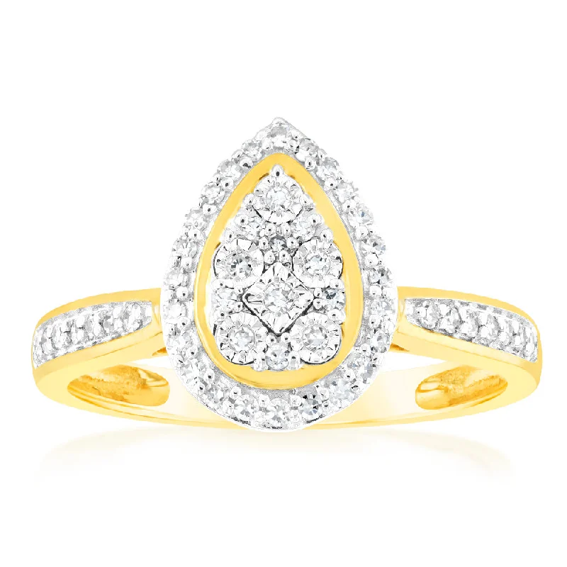 Pear - Shaped Women's Diamond Rings in Yellow Gold with a Single - Diamond Pendant LookLuminesce Lab Grown Diamond 1/5 Carat Pear Dress Ring in 9ct Yellow Gold