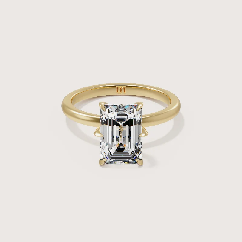 Emerald - cut diamond engagement ring set in a modern titanium bandIcon Emerald Solitaire - 6 Claw