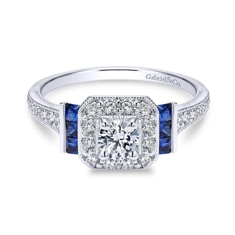 Pear - shaped diamond engagement ring with side baguette diamonds in 18K goldSylvia Engagement Ring Setting with Sapphires