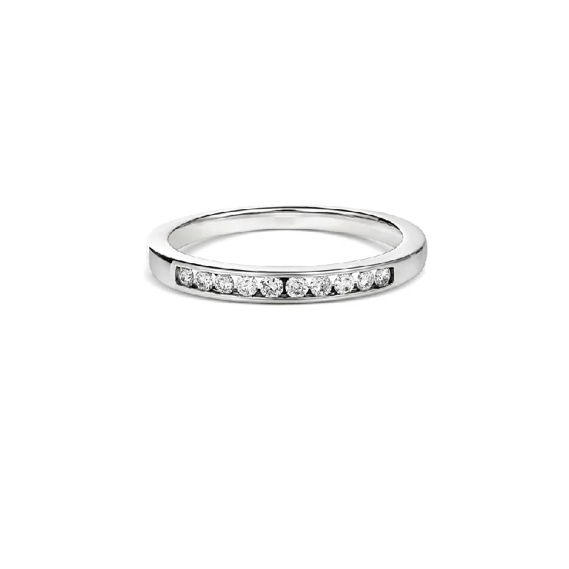 Vintage - Style Women's Diamond Rings with Floral - Engraved Bands and Multiple Diamond Accents9ct White Gold Channel Set Diamond Band