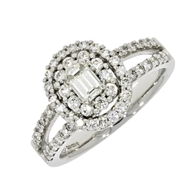 Art Deco - Inspired Women's Diamond Rings with Geometric Designs and Baguette - Cut Diamonds18ct White Gold 1.05ct Diamond Cluster Ring