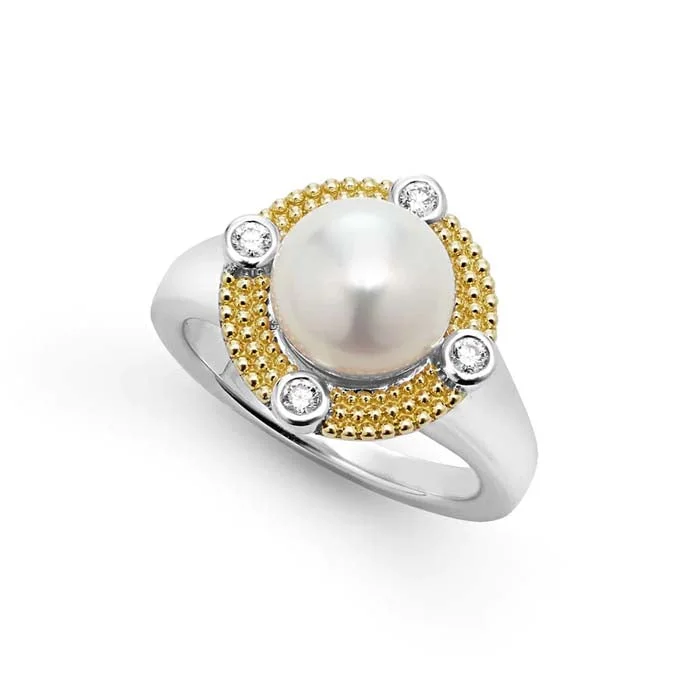 Statement - Making Fashion Rings in Gold - Plated Brass with Oversized Cubic Zirconia StonesLAGOS Pearl and Diamond Ring in Sterling Silver and 18K Yellow Gold