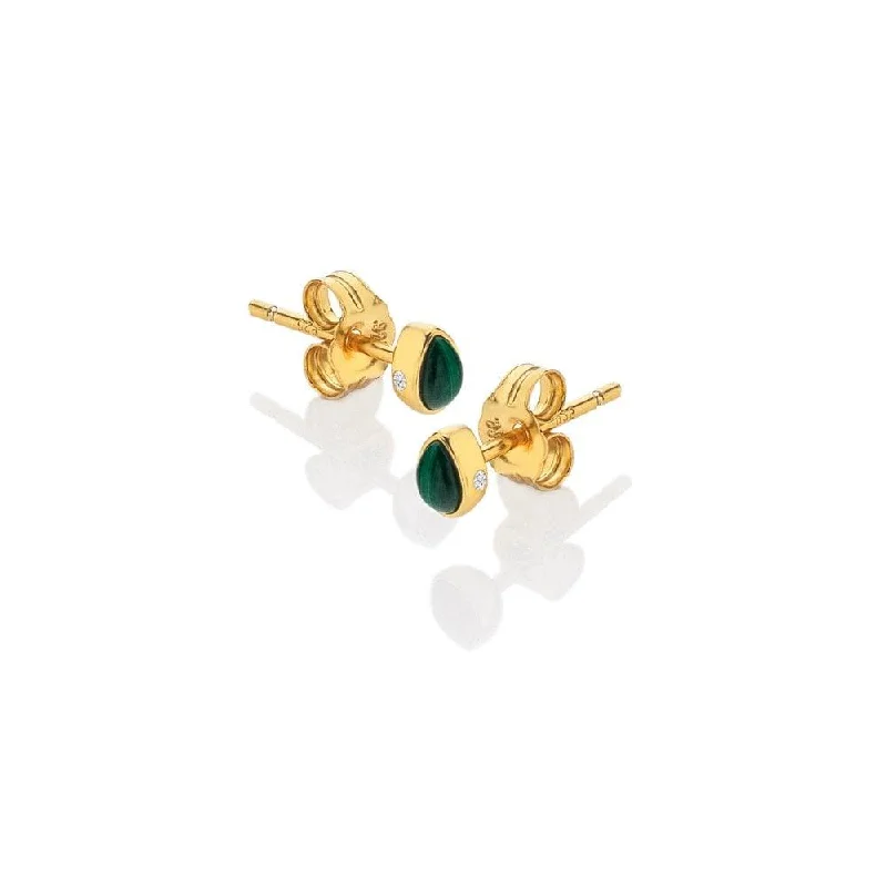 Two - Tone Gold and Silver Plated Clover Stud Earrings for a Lucky and Stylish SymbolHot Diamonds Gold and Malachite Revive Teardrop Stud Earrings