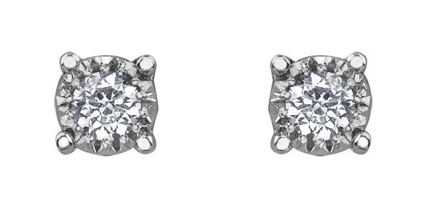 Rhinestone - Embellished Crown - Shaped Stud Earrings for a Princess - Inspired Look9ct White Gold 0.10ct Diamond Stud Earrings