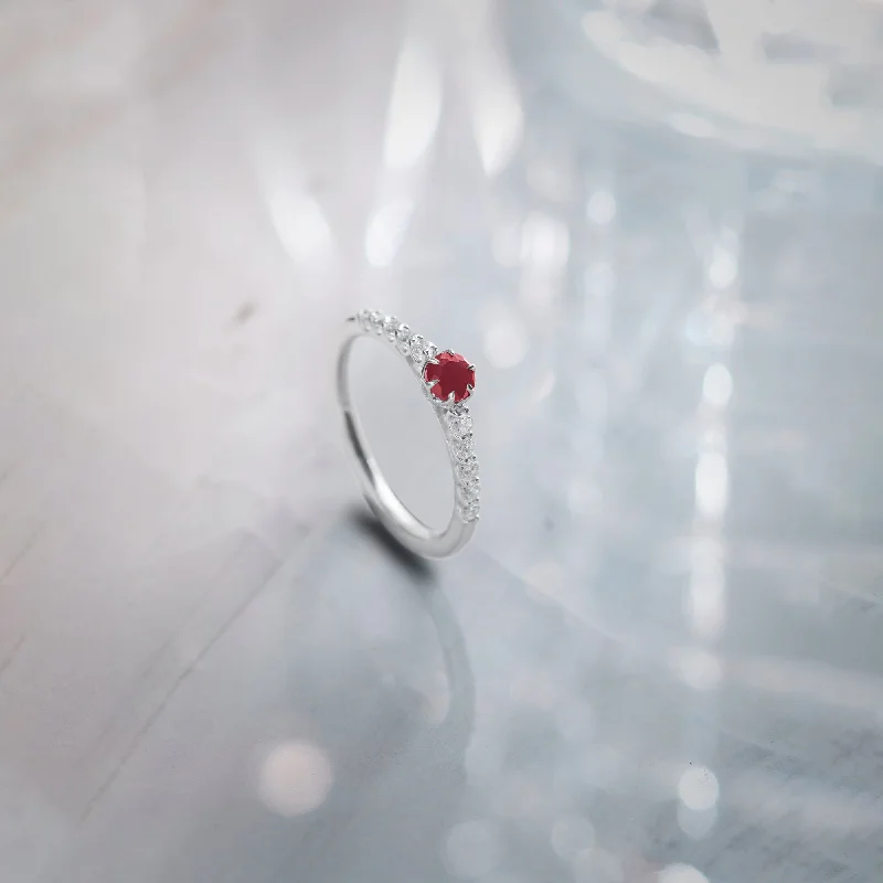 Open - Band Fashion Rings in Sterling Silver with Gemstone InlaysCreated Ruby Sleek Diamond Ring