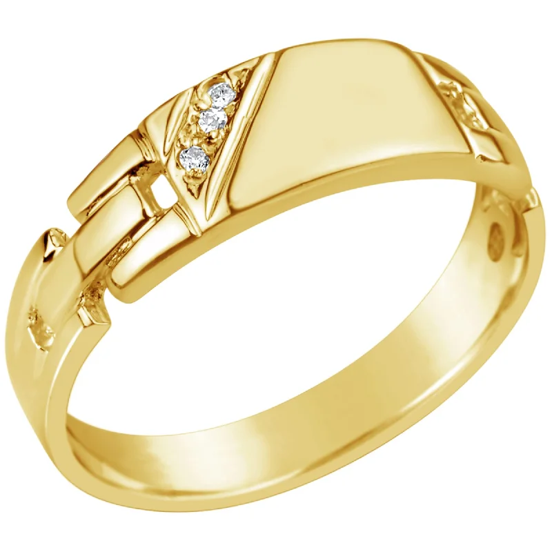 Halo - Style Women's Diamond Rings with a Center Diamond Surrounded by Smaller Diamonds in 18K Gold9ct Yellow Gold Gents Diamond Set Signet Ring