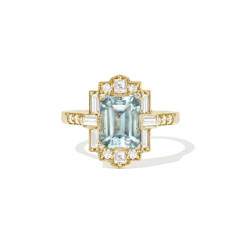 Men's Tourmaline Engagement Rings in 18K Two - Tone Gold with a Floral - Inspired SettingDeco Emerald Cut Aquamarine Diamond Mosaic Ring