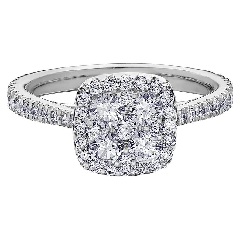 Women's Diamond Rings with Side - Stone Pave Setting for a Sparkling and Continuous ShineCanadian Cushion Cluster Diamond Ring