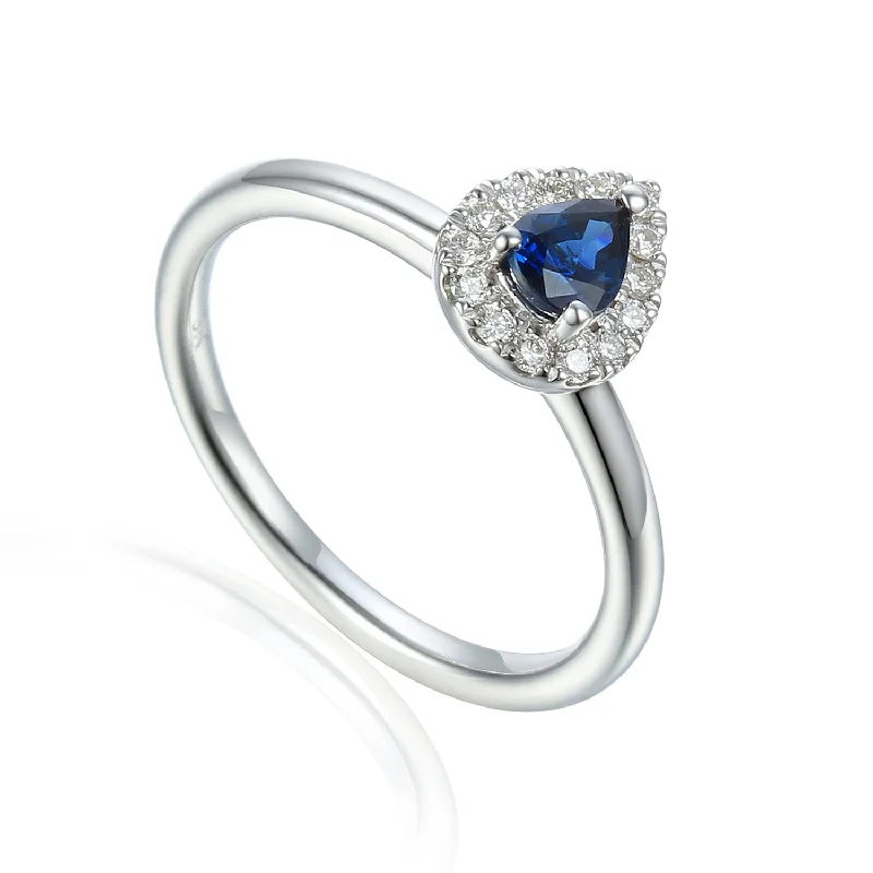 Princess - Cut Women's Diamond Rings in White Gold with a High - Clarity Diamond for a Modern Look9ct White Gold Pear Shape Sapphire Ring and Diamond Cluster Birthstone Ring