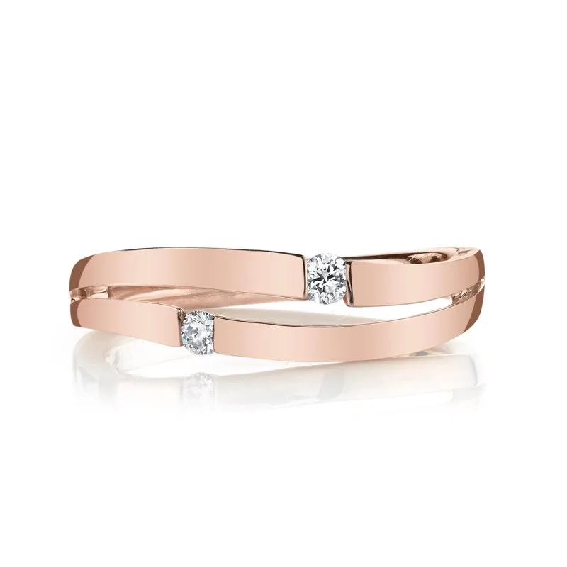 Minimalist Fashion Rings in Stainless Steel with a Single Solitaire Crystal14K Rose Gold 0.08ct. Diamond Tension Set Split Fashion Ring