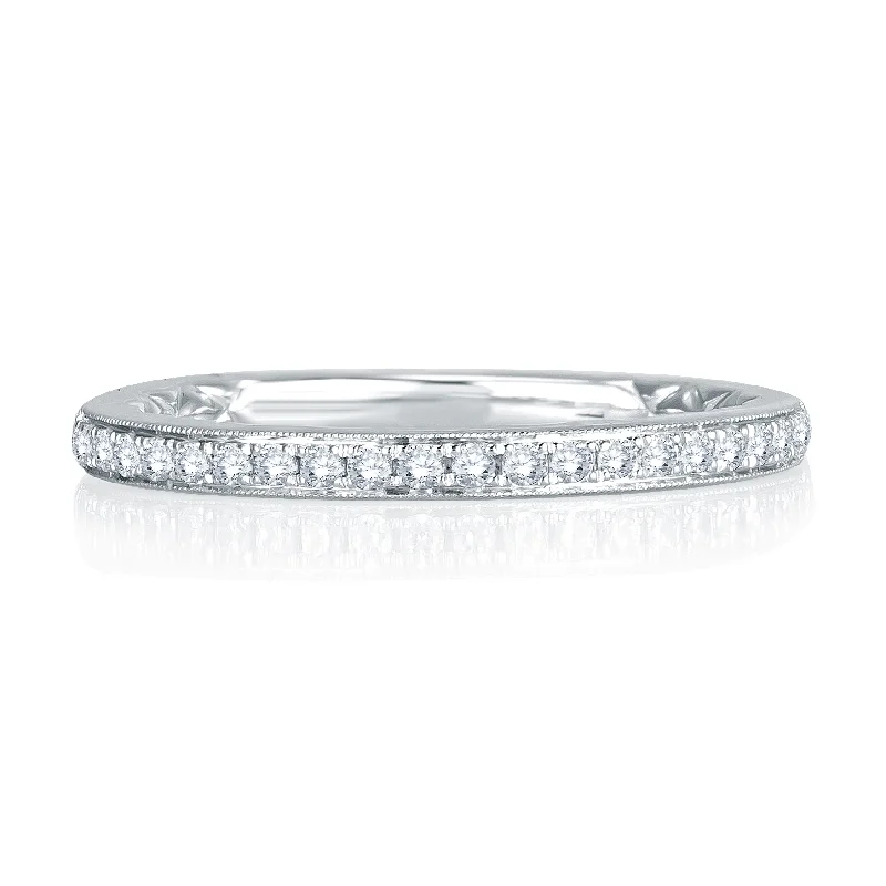 Minimalist Fashion Rings in Stainless Steel with a Single Solitaire CrystalA.Jaffe Signature Milgrain Diamond Quilted Wedding Band MRS738Q/17