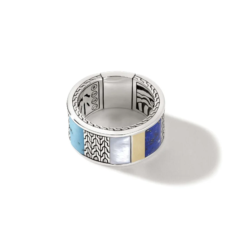 Bangle - Style Fashion Rings in Rose - Gold - Plated Aluminum with Etched PatternsJohn Hardy Turquoise, Lapis and Mother of Pearl Carved Chain Inlay Band Ring in Sterling Silver and 18K Yellow Gold