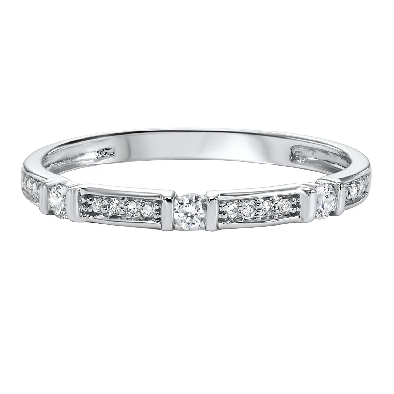 Emerald - cut diamond engagement ring set in a modern titanium bandTriple Diamond Bar Mixable Stacking Band