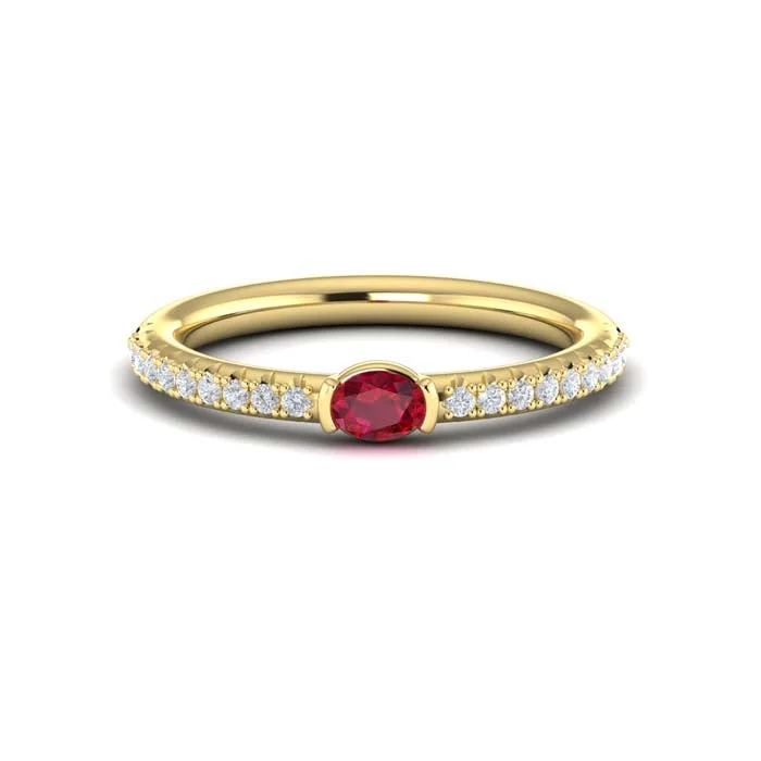 Fashion Rings with Initial Charms in Silver - Plated Metal for a Custom AccessoryVlora Horizontal Oval Ruby "Sofia Collection" Ring in 14K Yellow Gold