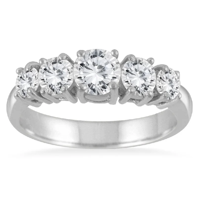 Vintage - Style Women's Diamond Rings with Floral - Engraved Bands and Multiple Diamond Accents1 1/4 Carat TW 5 Stone White Diamond Ring in 14K White Gold (K-L Color, I2-I3 Clarity)