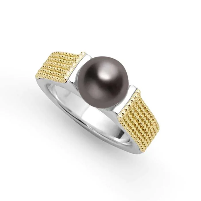 Geometric - Shaped Fashion Rings in Titanium with Iridescent InlaysLAGOS Two-Tone Caviar Tahitian Black Pearl Ring in Sterling Silver and 18K Yellow Gold