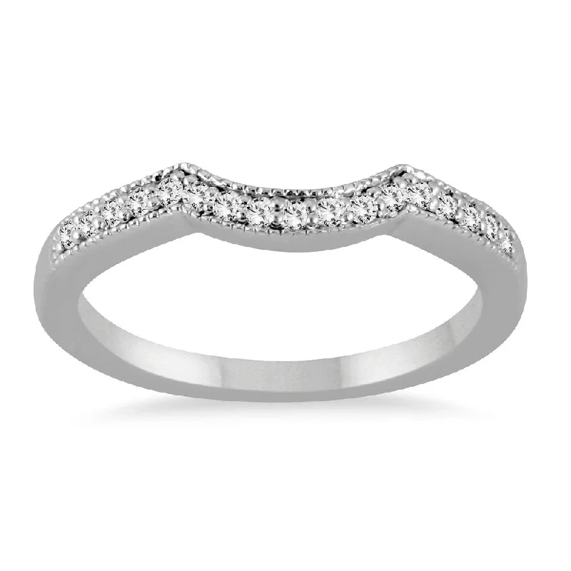 Halo - Style Women's Diamond Rings with a Center Diamond Surrounded by Smaller Diamonds in 18K Gold1/8 Carat TW Diamond Curved Wedding Band in 14K White Gold