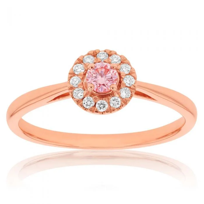 Halo - Style Women's Diamond Rings with a Center Diamond Surrounded by Smaller Diamonds in 18K GoldLuminesce Lab Grown 9ct Rose Gold 1/5 Carat Pink & White Diamond Ring