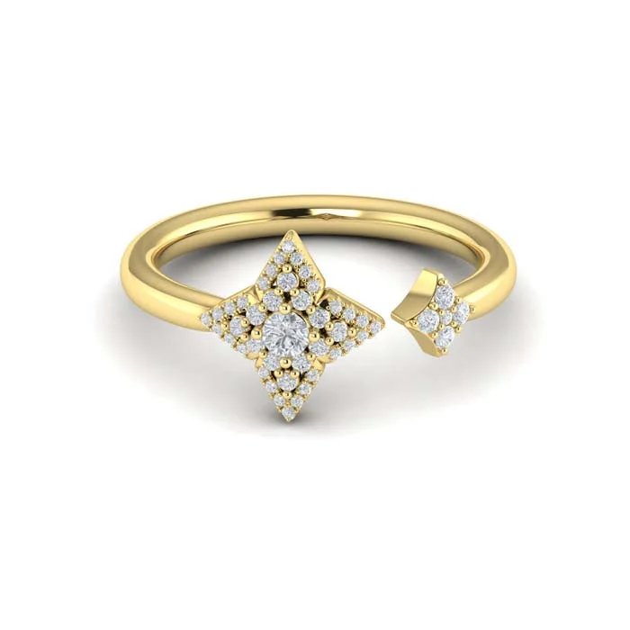 Fashion Rings with Zodiac Symbols in Gold - Filled Metal for a Personalized TouchVlora Diamond Open 4-Point Star Ring "Lucera Collection" in 14K Yellow Gold