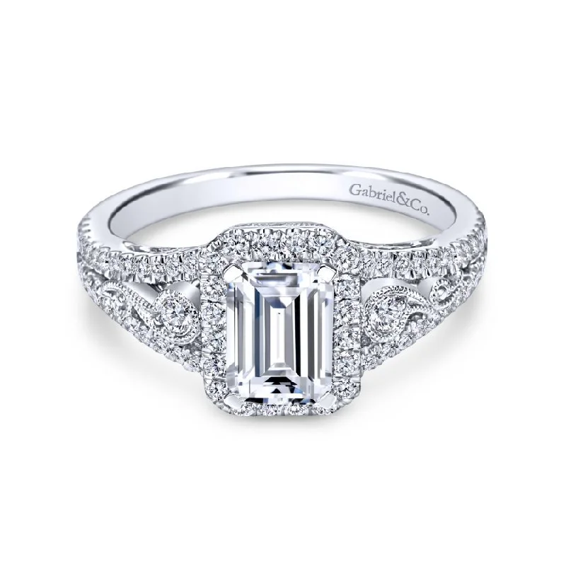 Round - cut diamond engagement ring with a twisted band design in 14K white goldMarlena Emerald Cut Engagement Ring Setting