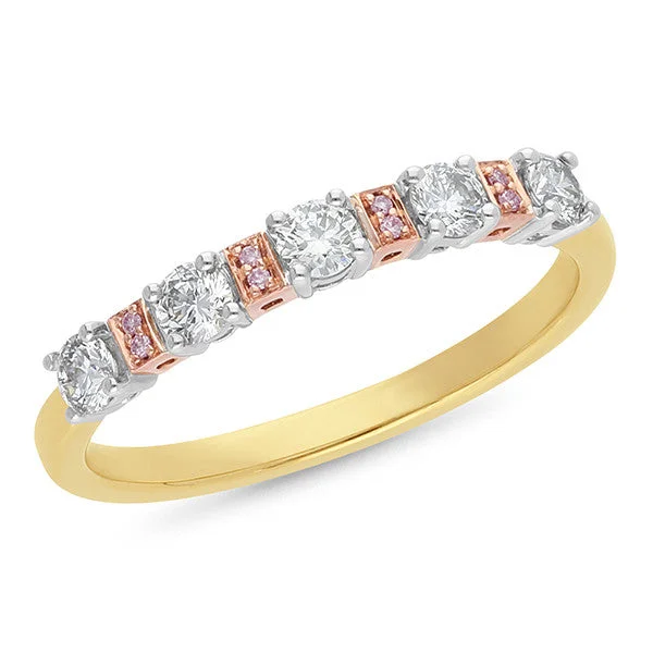 Signature - Design Women's Diamond Rings with a Brand - Specific Pattern and High - Quality Diamonds9ct Yellow And White Gold Pink Caviar Ring