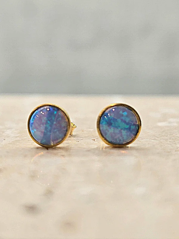 Two - Tone Gold and Silver Plated Clover Stud Earrings for a Lucky and Stylish SymbolYaron Morhaim 14ct Goldfil Round Opal Stud Earrings