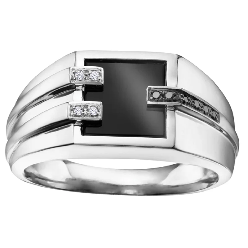 Channel - Set Women's Diamond Rings with Diamonds Securely Held in a Metal Groove for DurabilityBlack Onyx and Diamond Ring