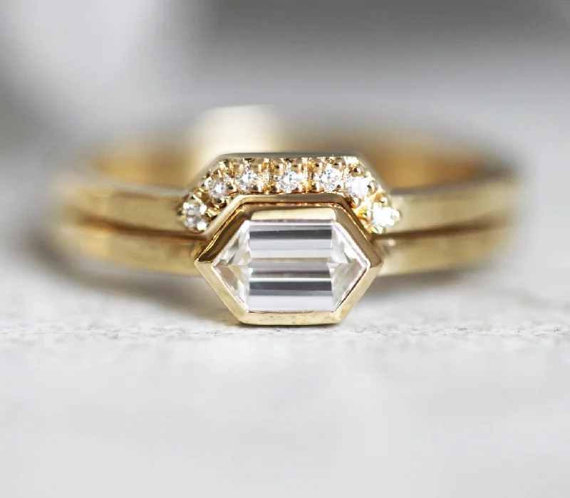 Tennis - Style Women's Diamond Rings with a Continuous Row of Diamonds for a Classic and Versatile LookHexagon Diamond Ring, Modern Diamond Ring Set