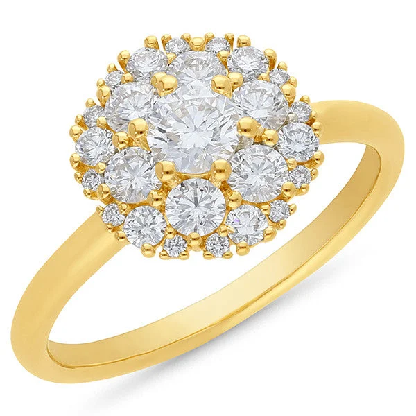 Halo - Style Women's Diamond Rings with a Center Diamond Surrounded by Smaller Diamonds in 18K Gold18ct Yellow Gold Lab Grown Diamond Flower Cluster Ring