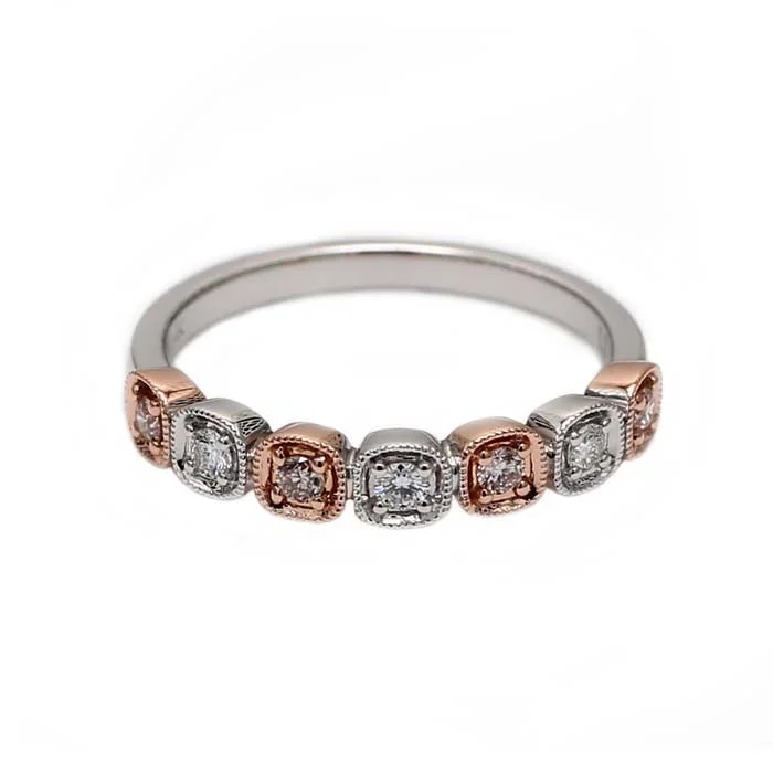 Minimalist Fashion Rings in Stainless Steel with a Single Solitaire CrystalMountz Collection Alternating Pink and White Diamond Ring in 18K White and Rose Gold