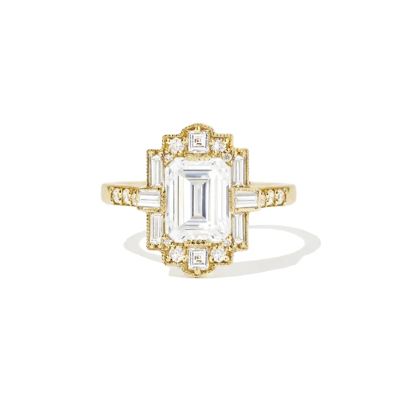 Men's Aquamarine Engagement Rings in 9K Gold with a Bezel - Set StoneDeco Emerald Cut Moissanite Diamond Mosaic Ring