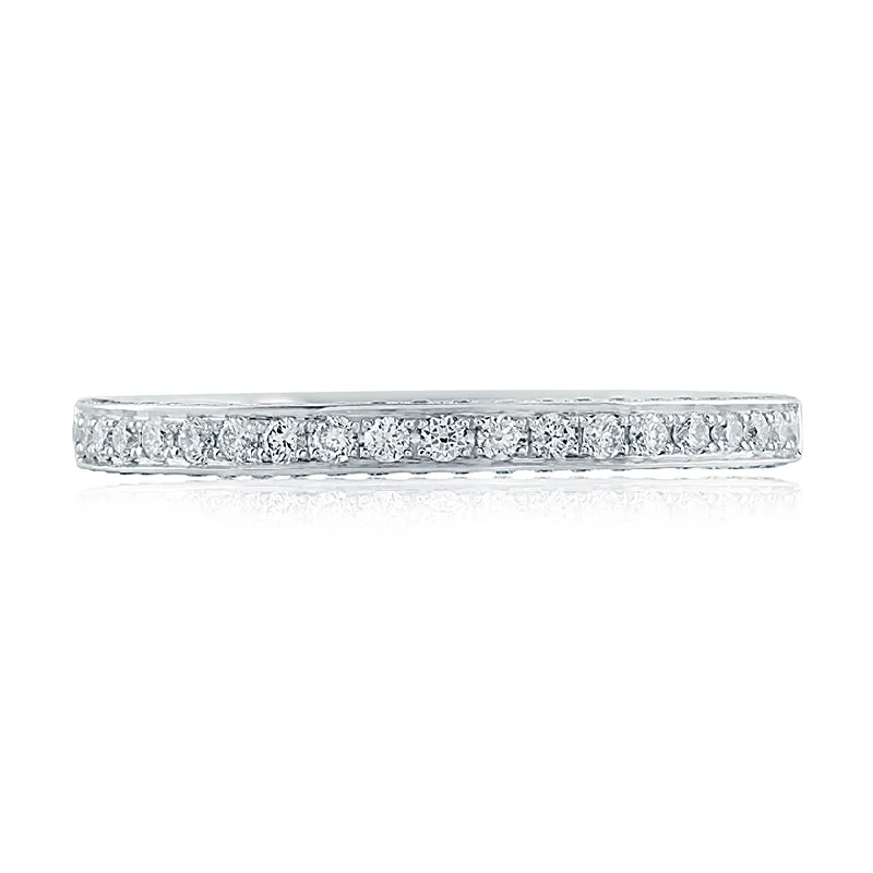 Minimalist Fashion Rings in Stainless Steel with a Single Solitaire CrystalA.Jaffe Signature Diamond with Gallery Profile Diamond Quilted Wedding Band MRS762Q/40