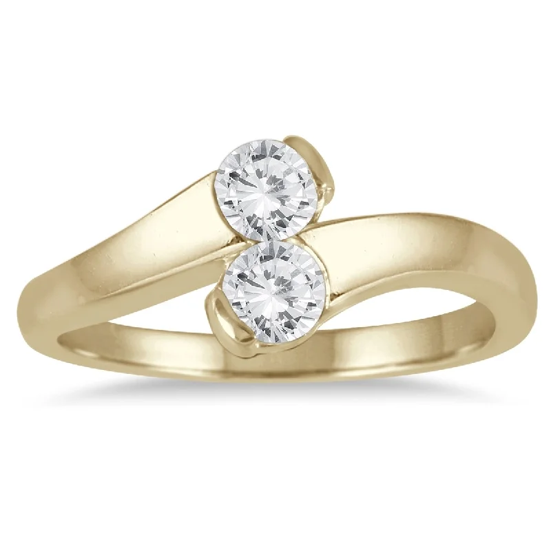 Signature - Design Women's Diamond Rings with a Brand - Specific Pattern and High - Quality DiamondsMarquee 1/2 Carat TW Two Stone Diamond Ring in 14K Yellow Gold