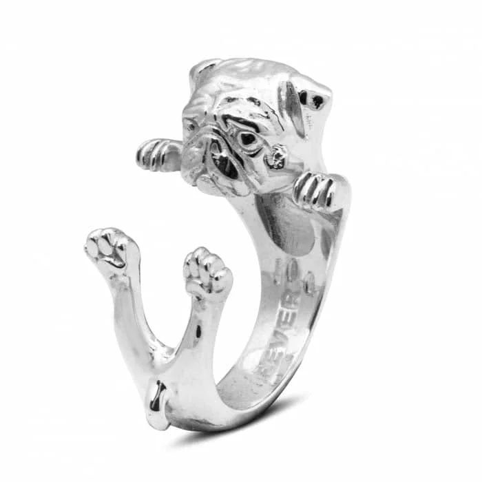 Geometric - Shaped Fashion Rings in Titanium with Iridescent InlaysDog Fever Pug Hug Ring, Sterling Silver