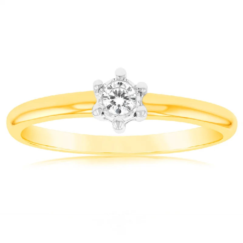 Women's Diamond Rings with Side - Stone Pave Setting for a Sparkling and Continuous ShineLuminesce Lab Grown Diamond 6 Claw Ring In 9ct Yellow Gold