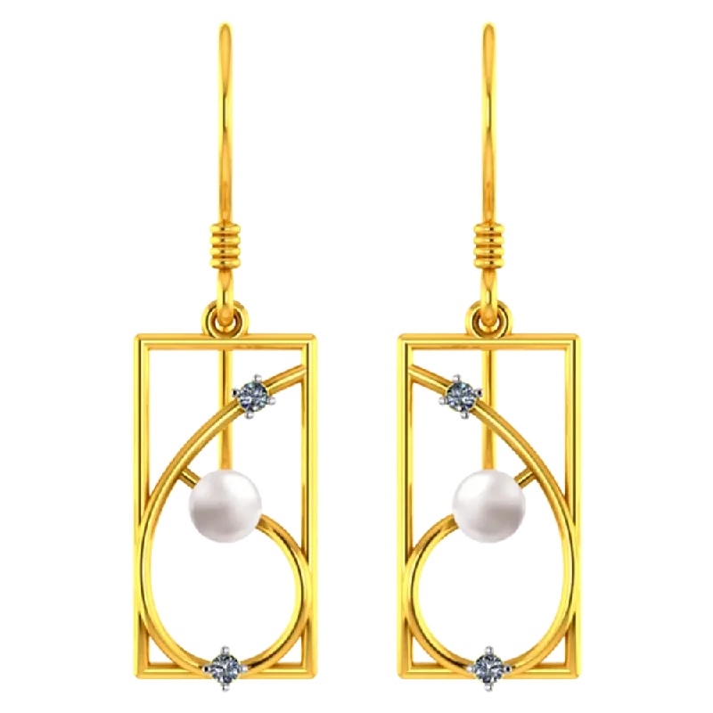 Pear - Shaped Women's Diamond Rings in Yellow Gold with a Single - Diamond Pendant Look14k Rectangular Gold Earrings With Unique Design And A Pearl