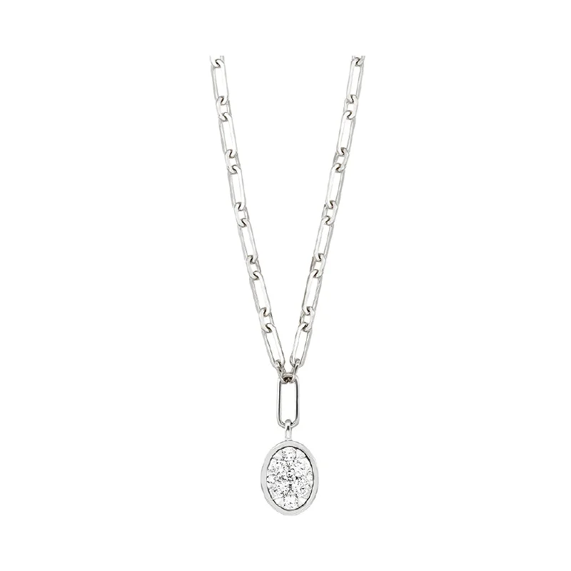 Round - cut diamond engagement ring with a twisted band design in 14K white goldDiamond Paperclip Chain Necklace in White Gold