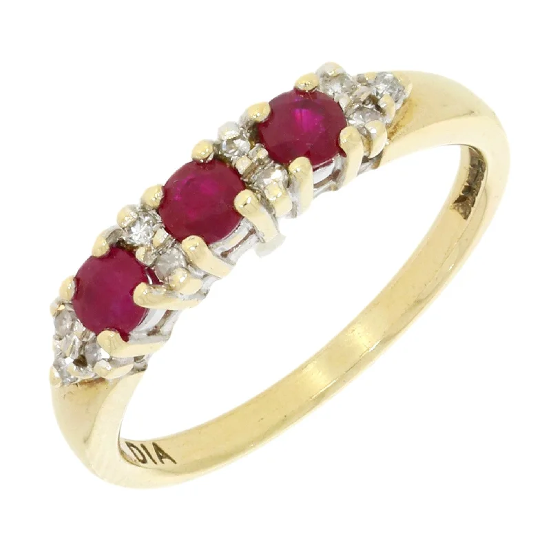 Cluster - Style Women's Diamond Rings with Multiple Small Diamonds Arranged in a Stunning PatternPre Owned 9ct Yellow Gold Ruby and Diamond Half Eternity Ring