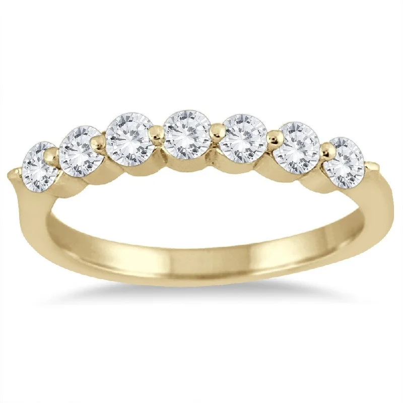 Cushion - Cut Women's Diamond Rings in Platinum with a Soft and Romantic Appearance1/2 Carat TW Seven Stone Diamond Wedding Band in 14K Yellow Gold