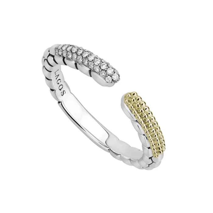 Rhinestone - Embellished Fashion Rings in Silver - Tone Metal for a Glamorous TouchLAGOS Diamond Open Caviar Lux Stackable Ring in Sterling Silver and 18K Yellow Gold