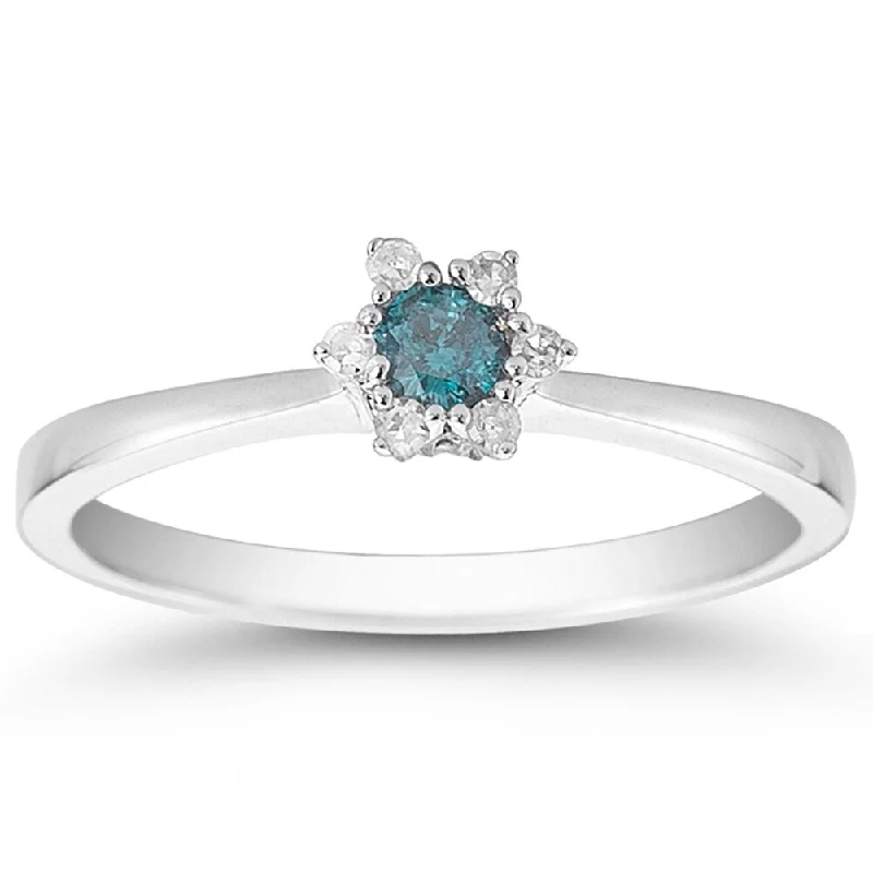 Art Deco - Inspired Women's Diamond Rings with Geometric Designs and Baguette - Cut DiamondsMarquee 1/6 Carat TW Blue and White Diamond Ring in 10K White Gold